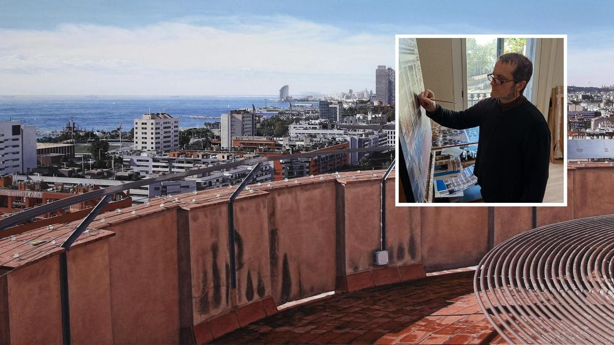 Mirador de la Torre de les Aigües del Besòs, en Barcelona; en el recuadro, Daniel Cuervo.