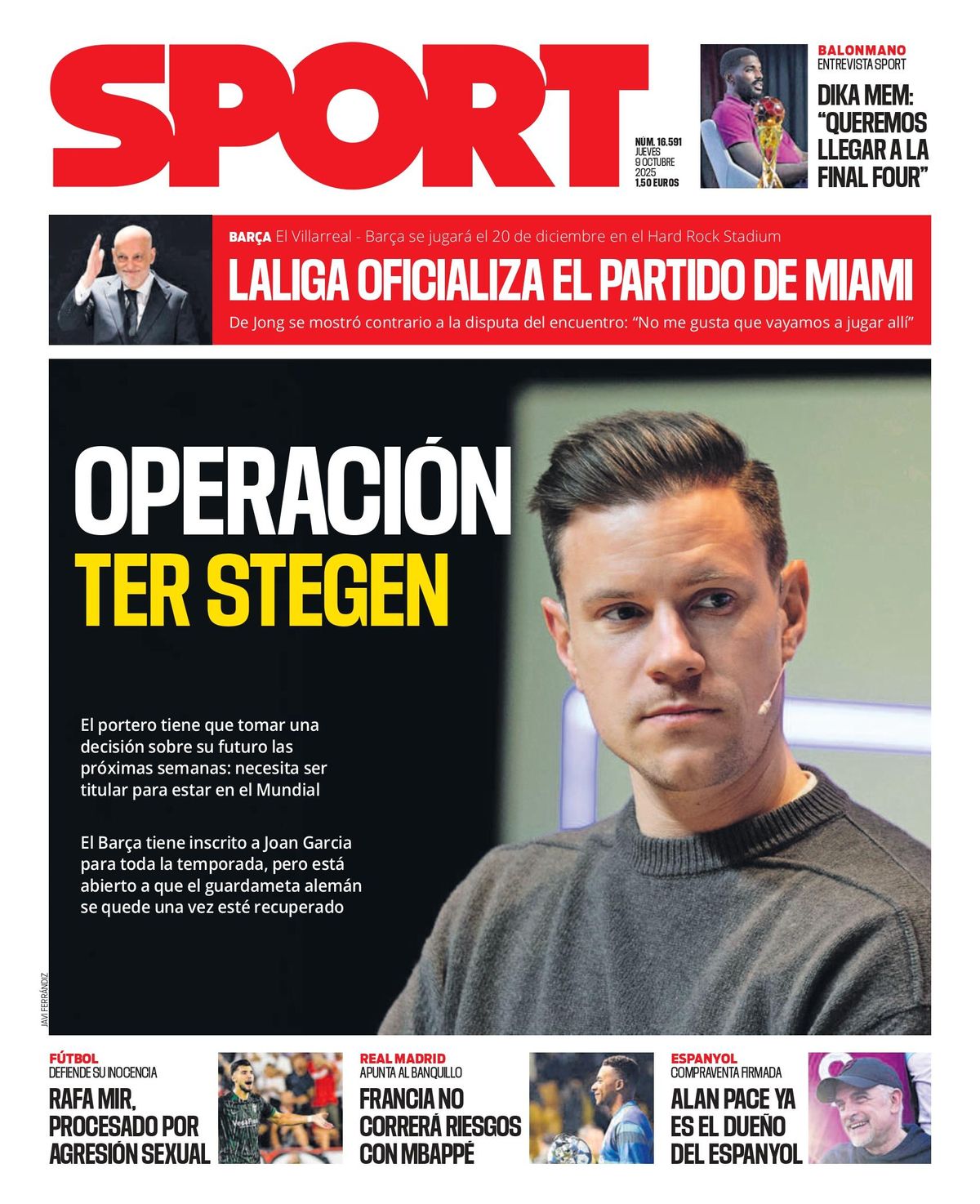 Esta es la portada de SPORT de hoy jueves, 9 de octubre de 2025