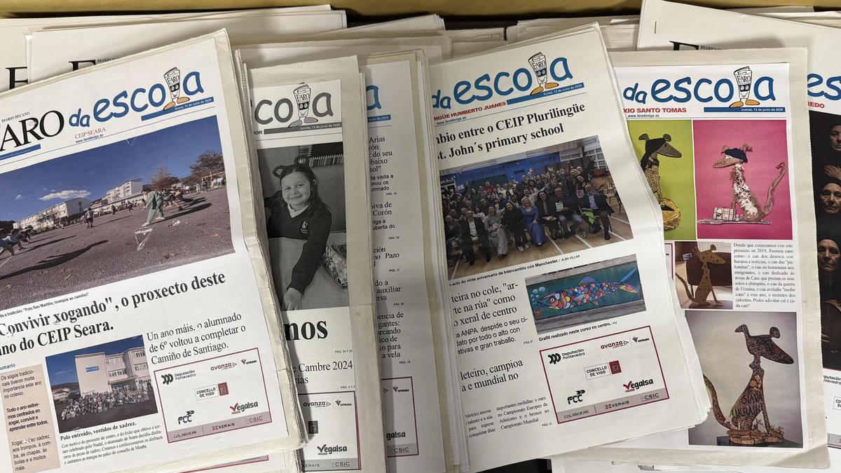 Portadas de algunos de los periódicos de la X edición de Faro da Escola.