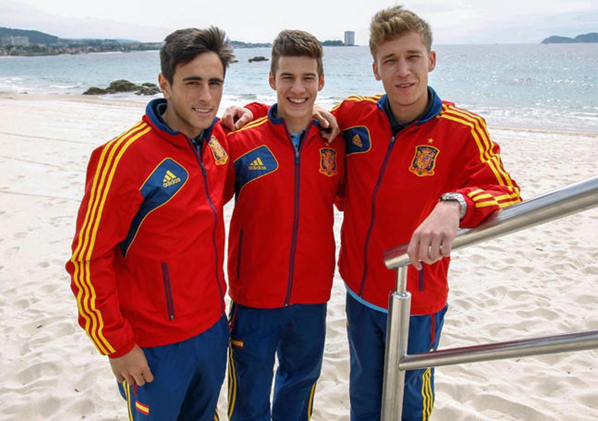 David Costas, Santi Mina y Rubén Blanco, en Samil. // R. Grobas