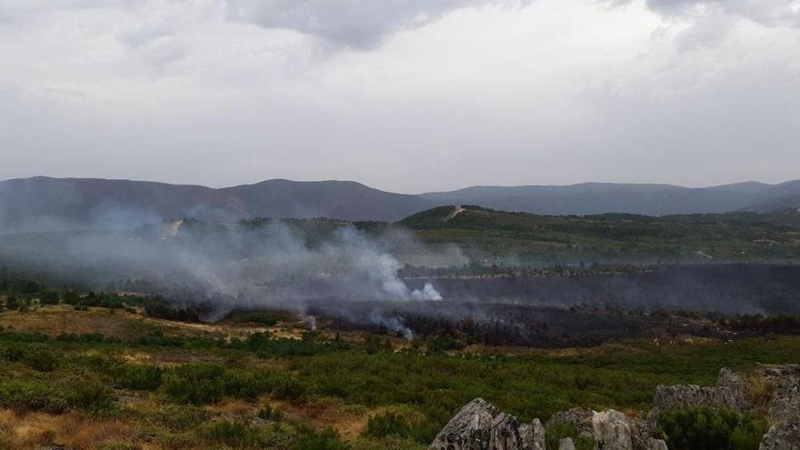 Los rayos caídos esta madrugada originan un incendio forestal en Ovejuela