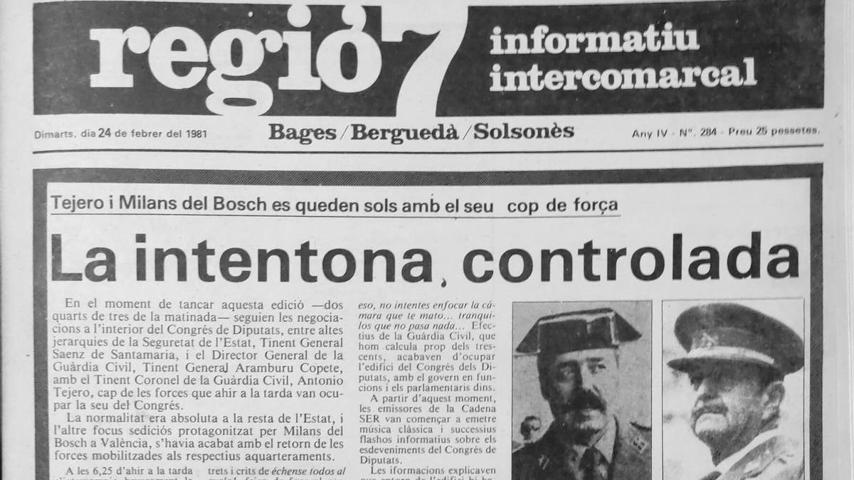 La portada del Regió7 del 24 de febrer del 1981, l'endemà de l'intent de cop d'estat