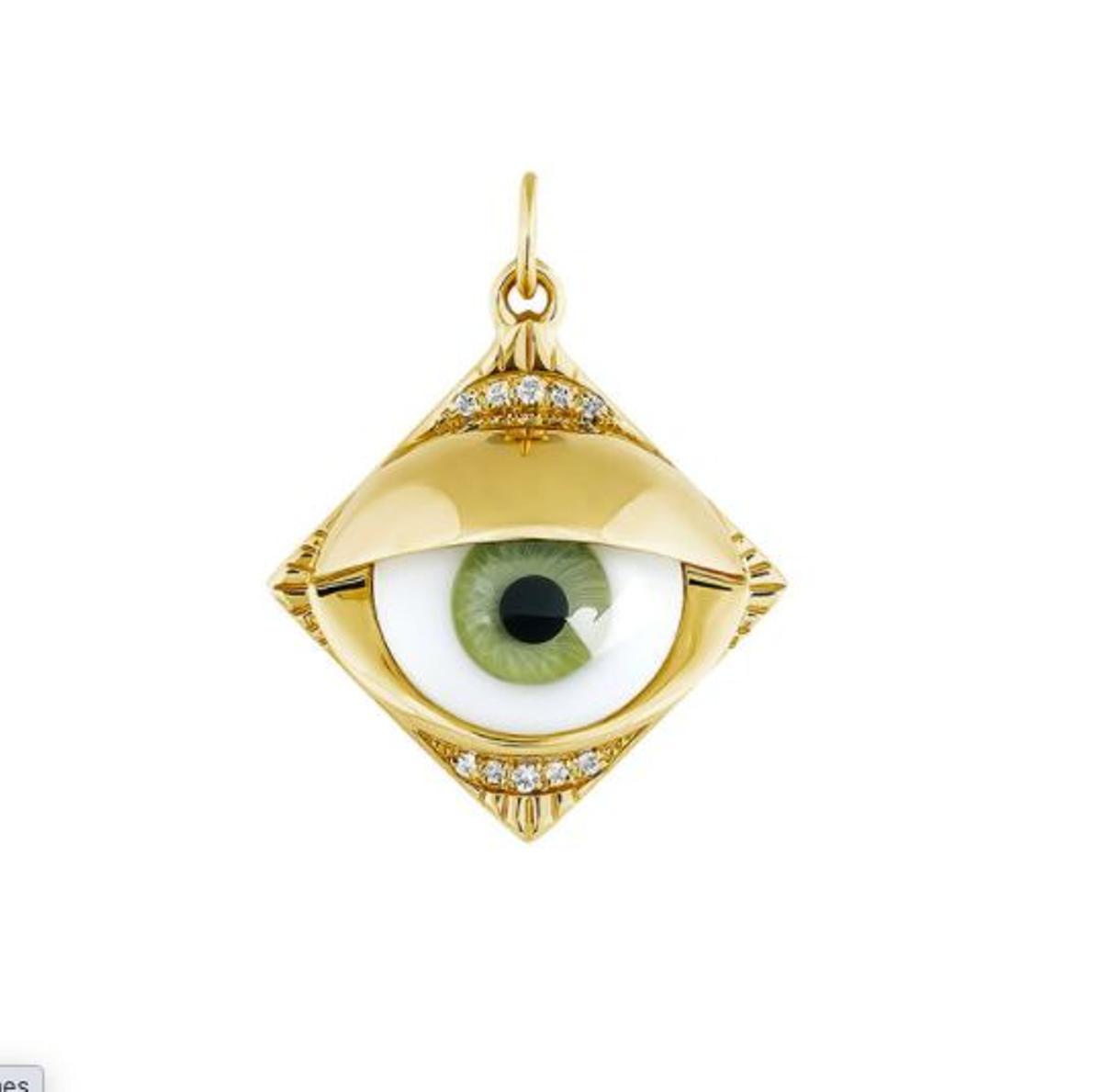 Colgante ojo verde topacio blanco en plata de primera ley recubierta de oro de Aristocrazy