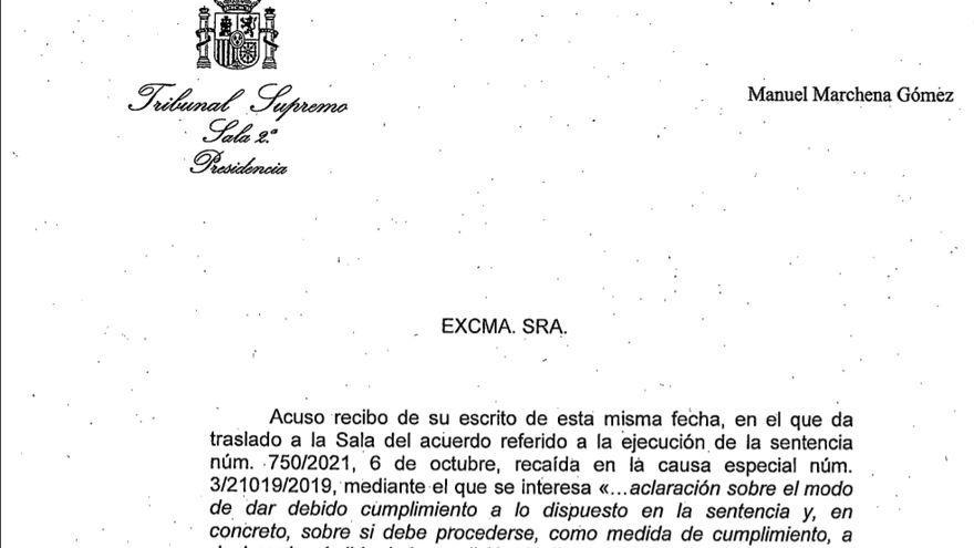 Respuesta de Marchena a Batet sobre la condena de Alberto Rodríguez.