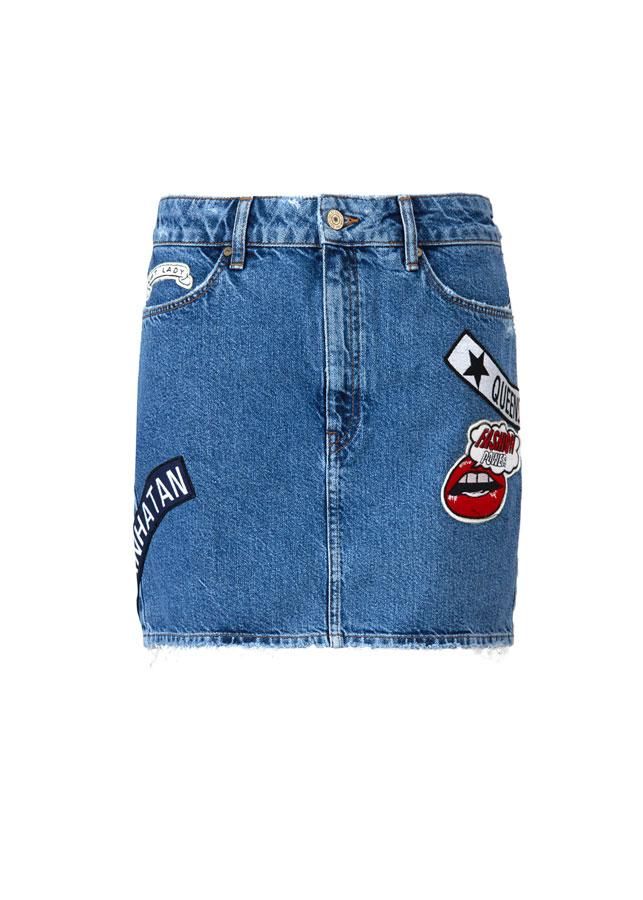 Falda denim con parches, New Metallics de Mango