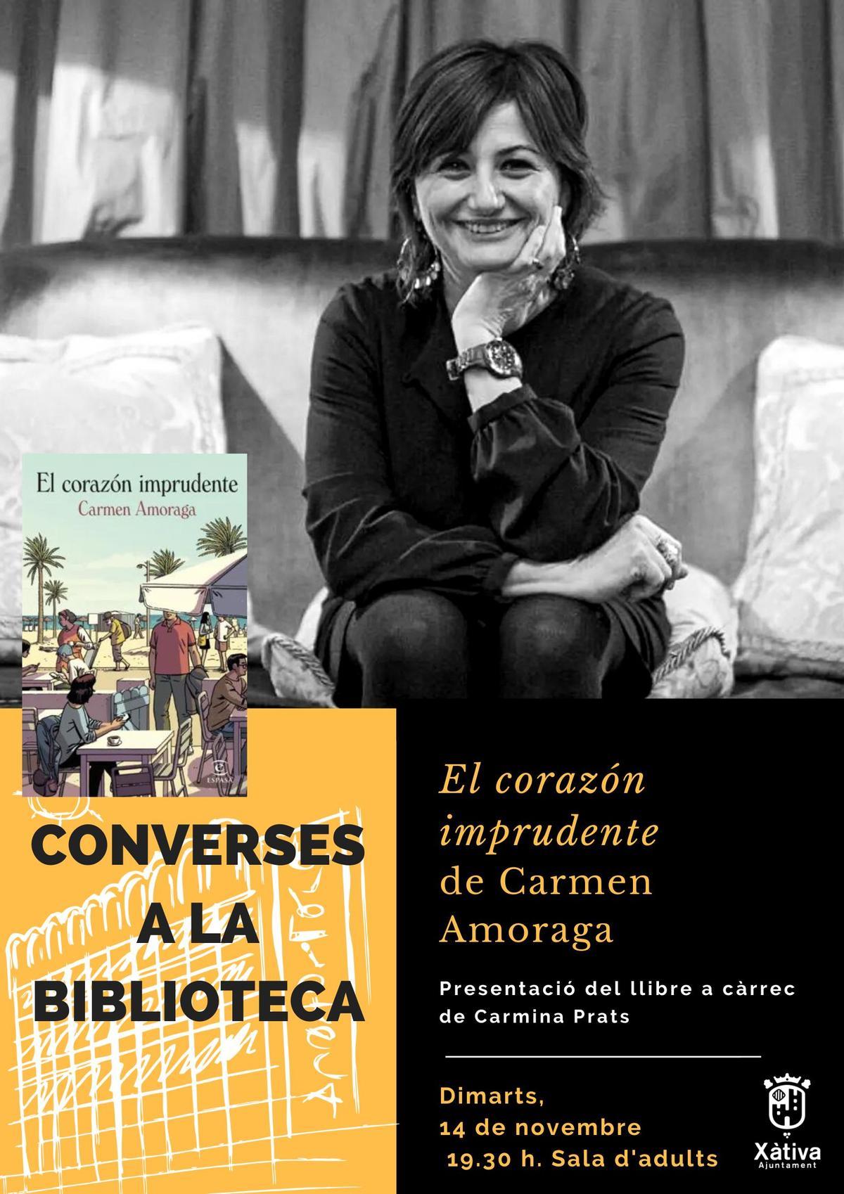Carmen Amoraga presentará en la Biblioteca de Xàtiva el próximo martes su libro «El corazón imprudente»