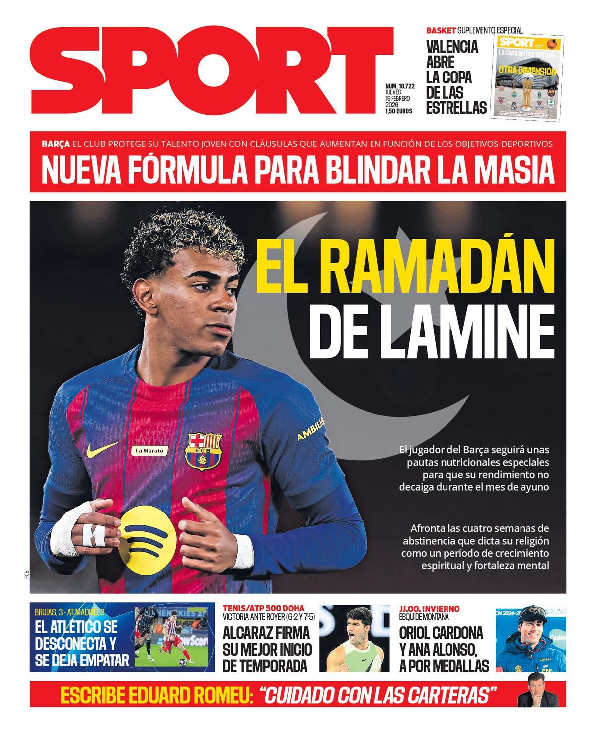 Esta es la portada de SPORT de hoy jueves, 19 de febrero de 2026