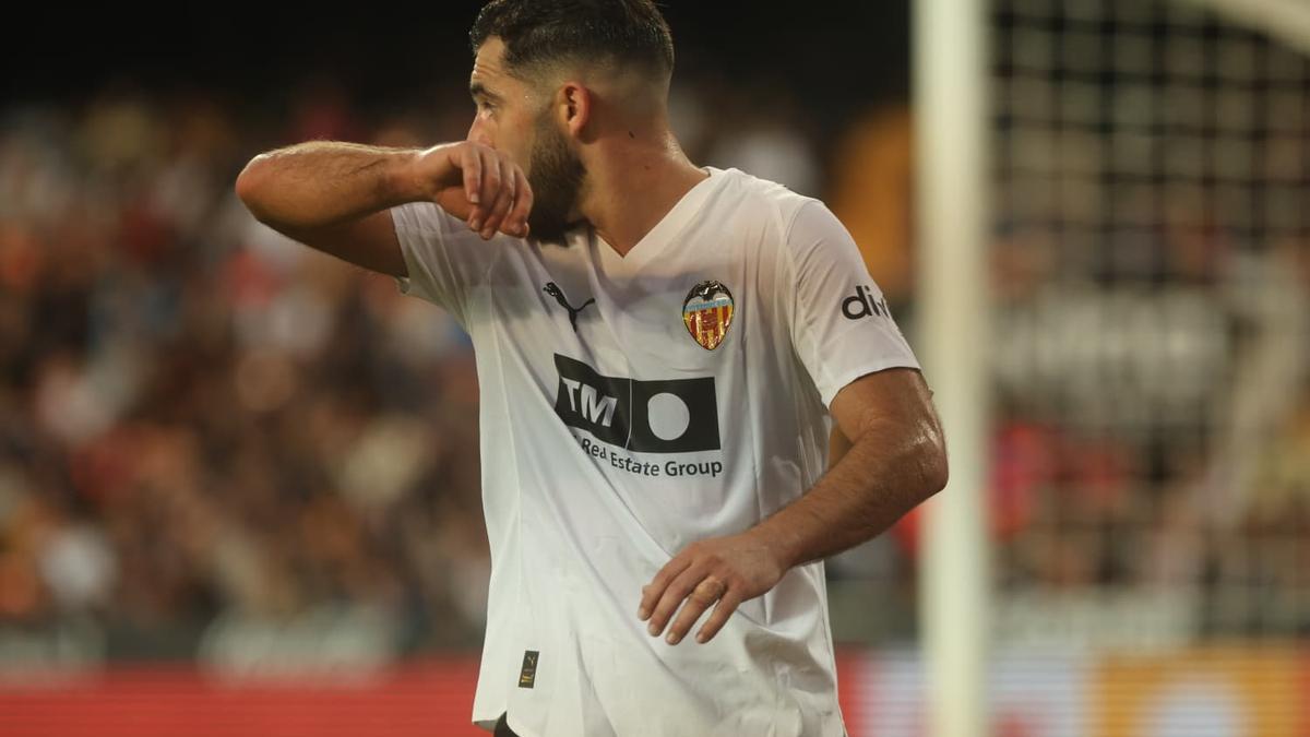 Luis Rioja, extremo del Valencia CF, en un momento de la segunda mitad del partido