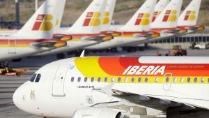 Aviones de Iberia (IAG) en el aeropuerto de Madrid-Barajas.