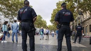 Vigilancia de los Mossos de Esquadra en las Ramblas.