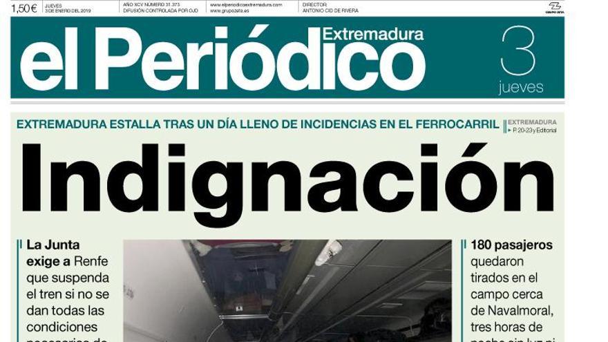 Esta es la portada de EL PERIÓDICO EXTREMADURA correspondiente al día 3 de enero del 2019