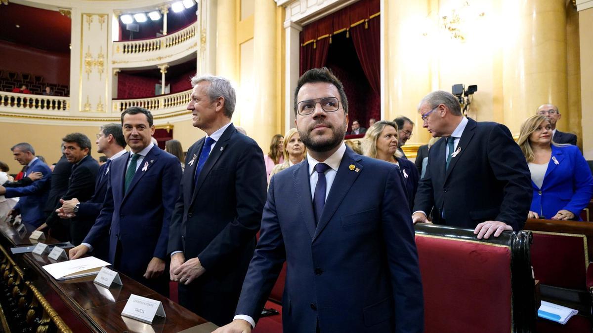 El presidente catalán, Pere Aragonès, durante su intervención en el Senado.