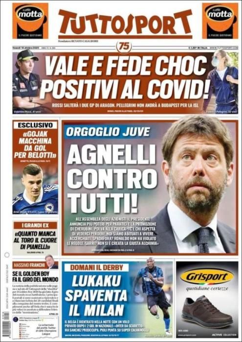 Portada TUTTOSPORT viernes 16 octubre 2020