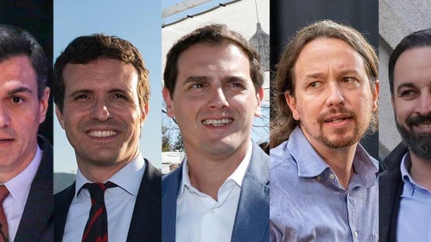 Sánchez, Casado, Rivera, Iglesias y Abascal.