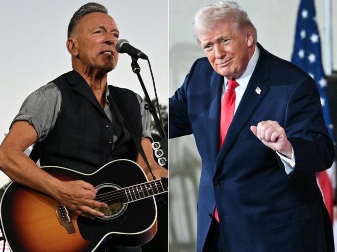 Combo de fotografías de Bruce Springsteen y Donald Trump