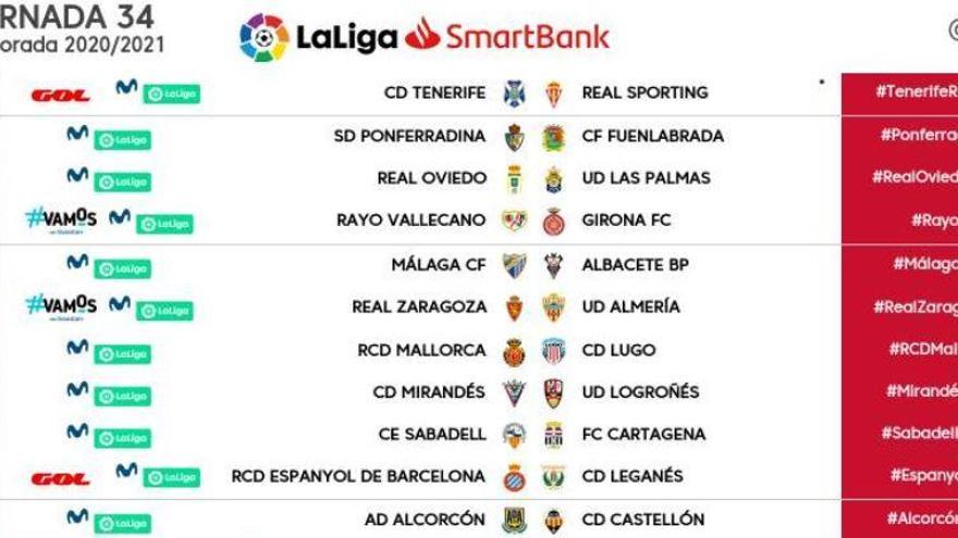 Els horaris de la jornada 34 de la Lliga SmartBank.