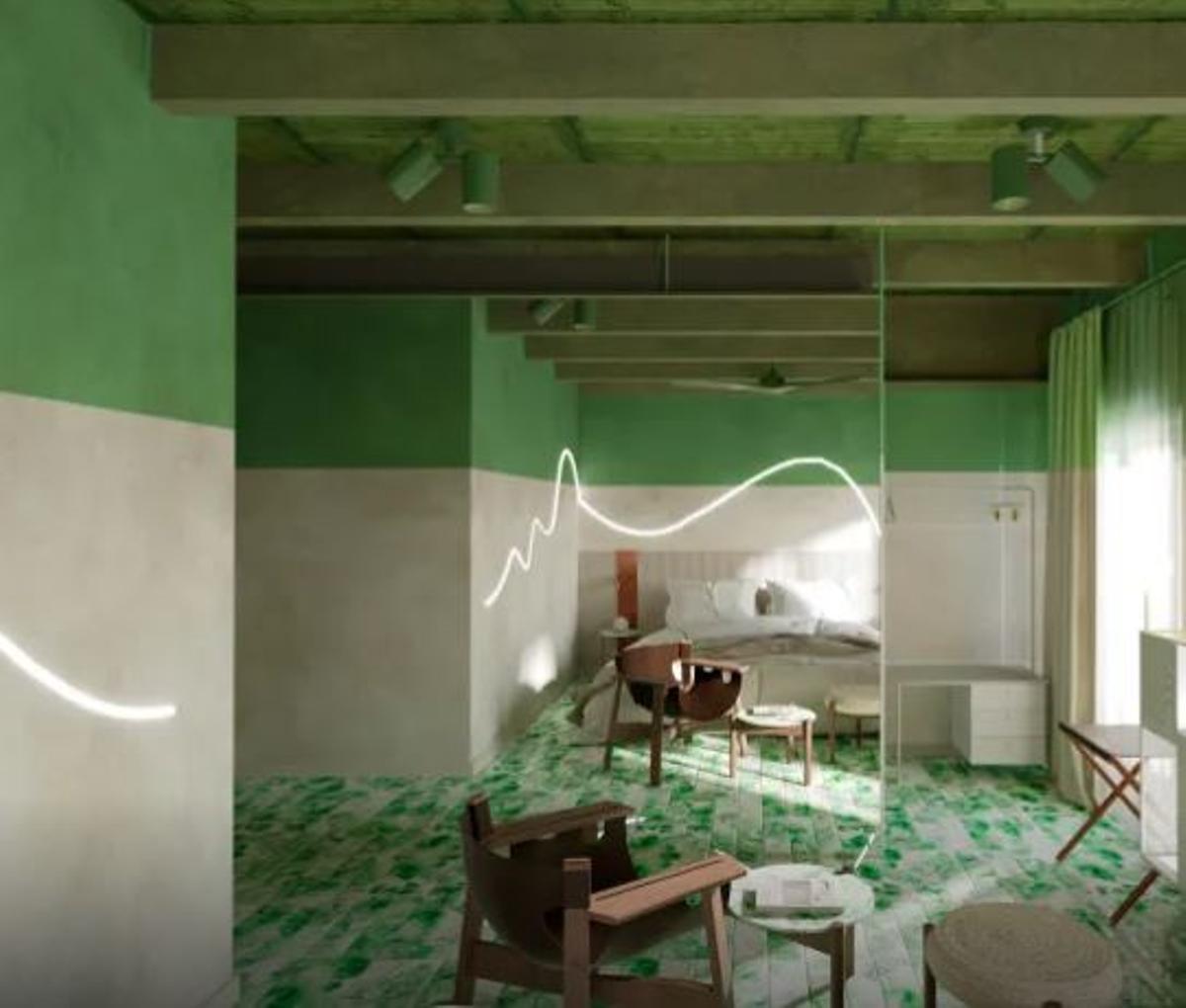 Vista de una de las habitaciones del Terreno Barrio Hotel, todas son diferentes.