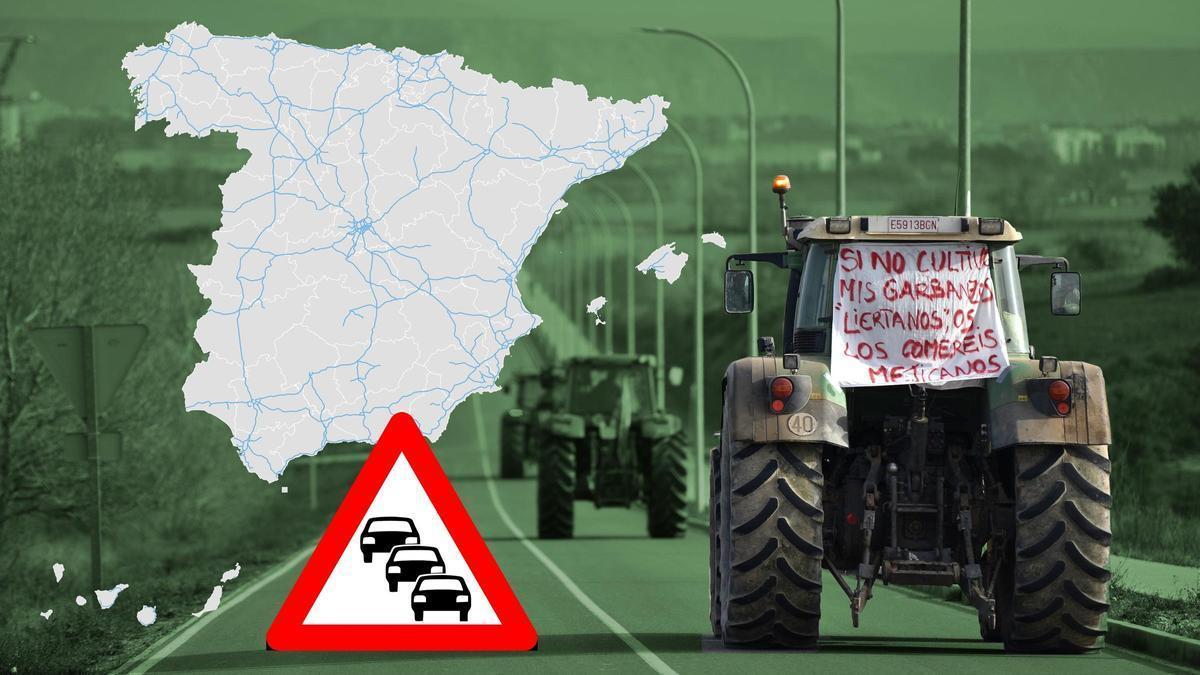 Estos son los cortes de carretera por la huelga de agricultores en toda España.