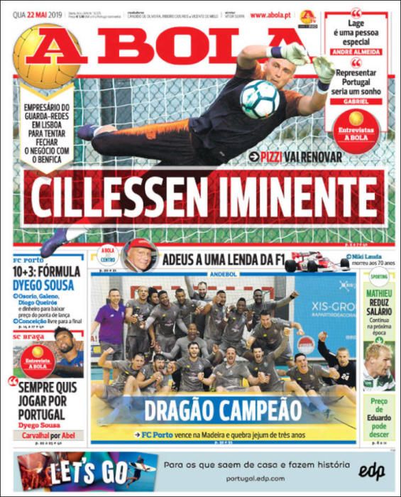 Portada A BOLA miércoles 22 de mayo de 2019