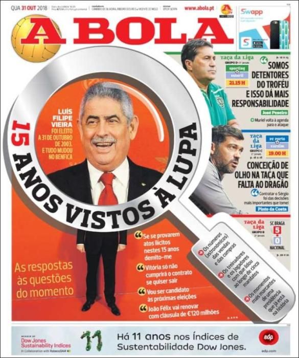 Portada A BOLA miércoles 31 de octubre 2018