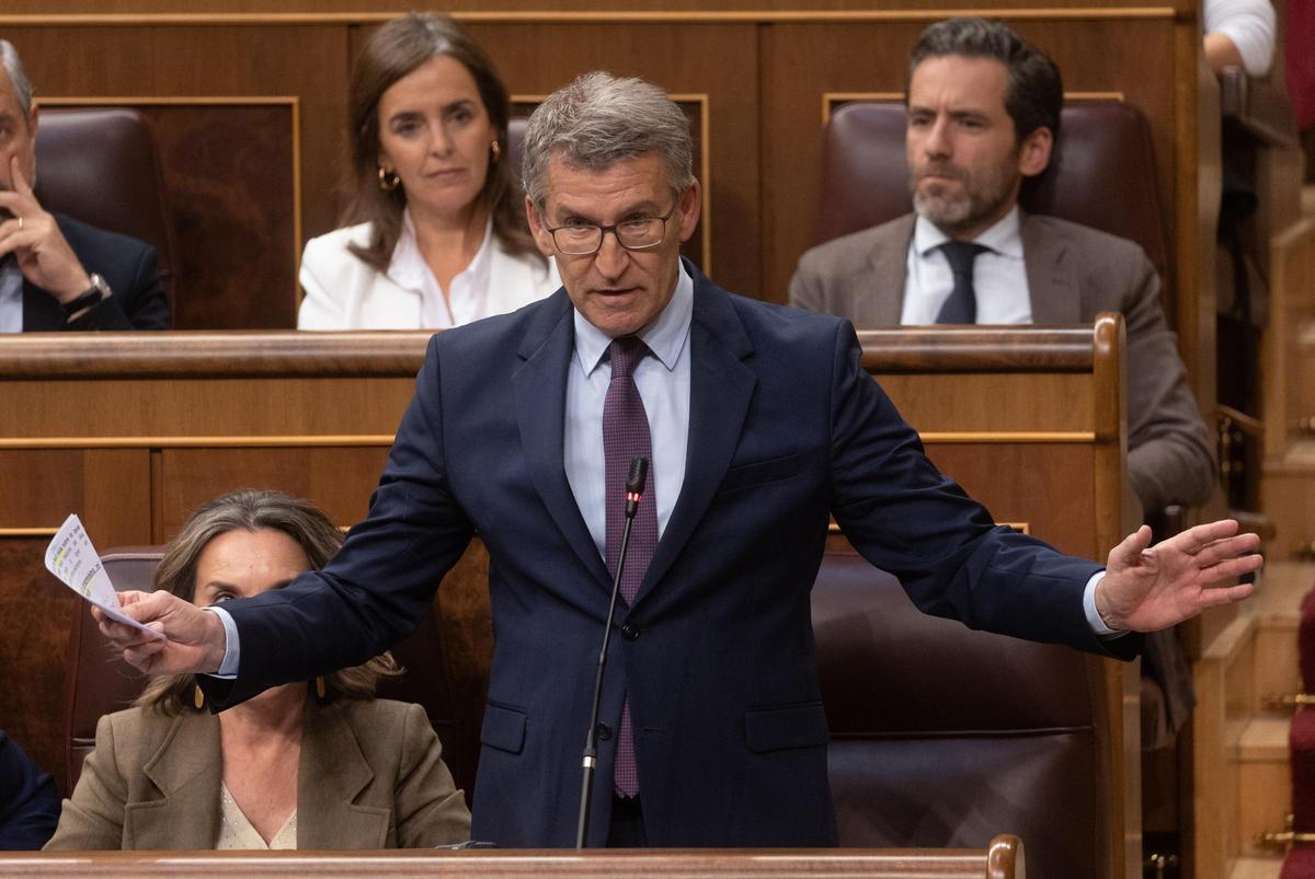 El presidente del PP, Alberto Núñez Feijóo, este miércoles en el Congreso.