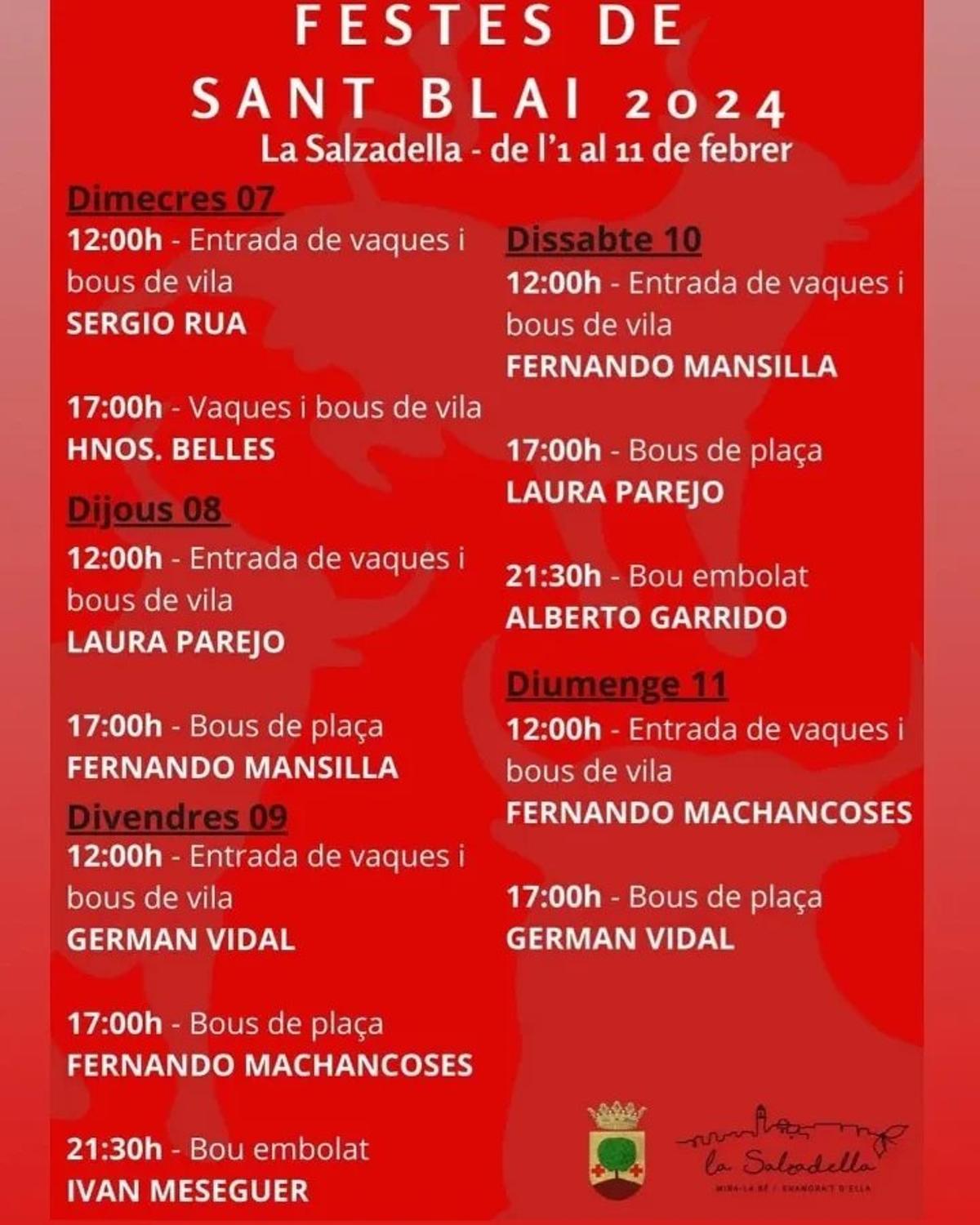 Cartel taurino de las fiestas de Sant Blai en la Salzadella.