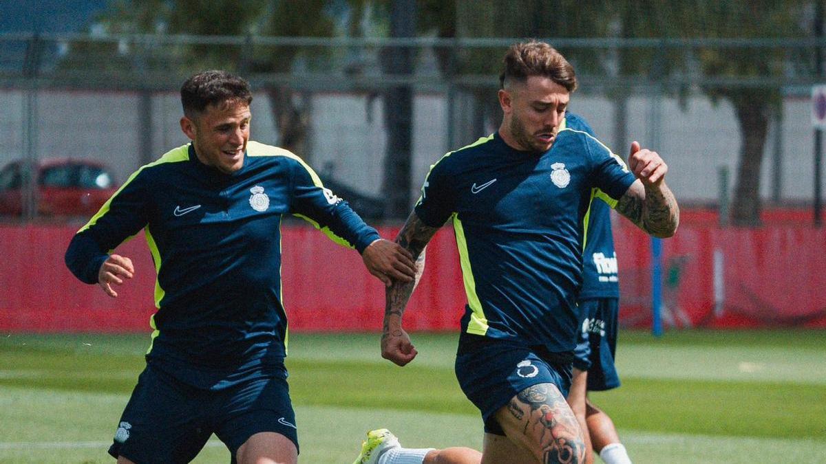 Gio González y Pablo Maffeo, en un entrenamiento en Son Bibiloni esta semana.