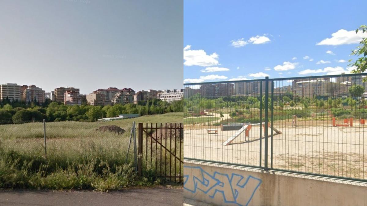 Antes y después de la zona nueva del parque del Príncipe (2012 y 2024).