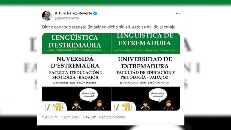 Arturo Pérez-Reverte critica una actividad de lenguas extremeñas de la UEx y desata la polémica