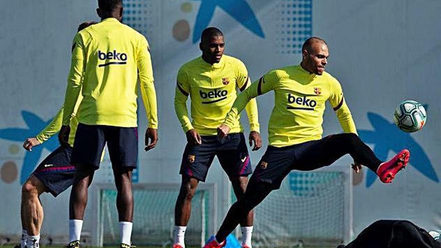 El nou fitxatge del Barça Martin Braithwaite va realitzar ahir el primer entrenament.