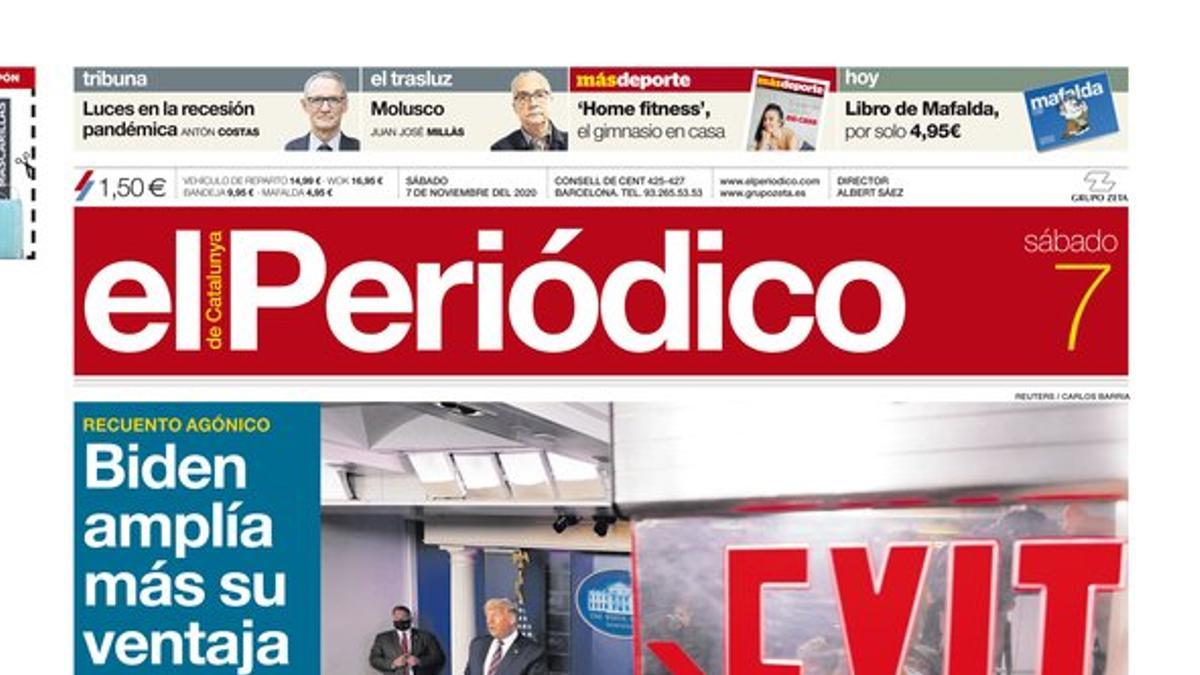 La portada de EL PERIÓDICO del 7 de noviembre del 2020.