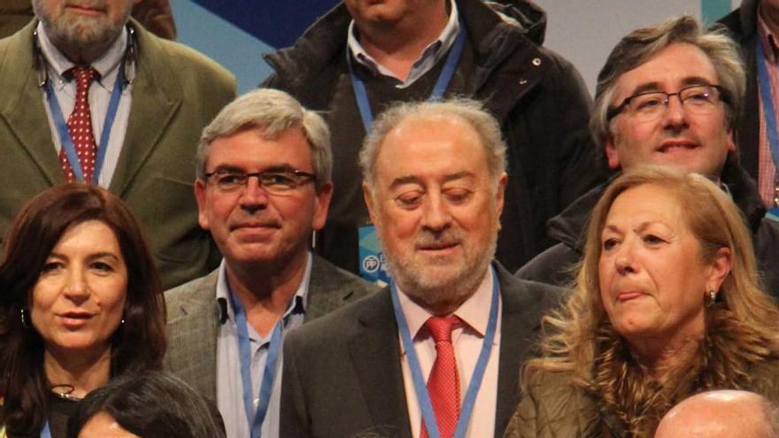 Mercedes Fernández, en el centro, y Carmen Maniega, arriba a la izquierda, con varios compromisarios de Asturias en el congreso nacional del PP, celebrado en Madrid.