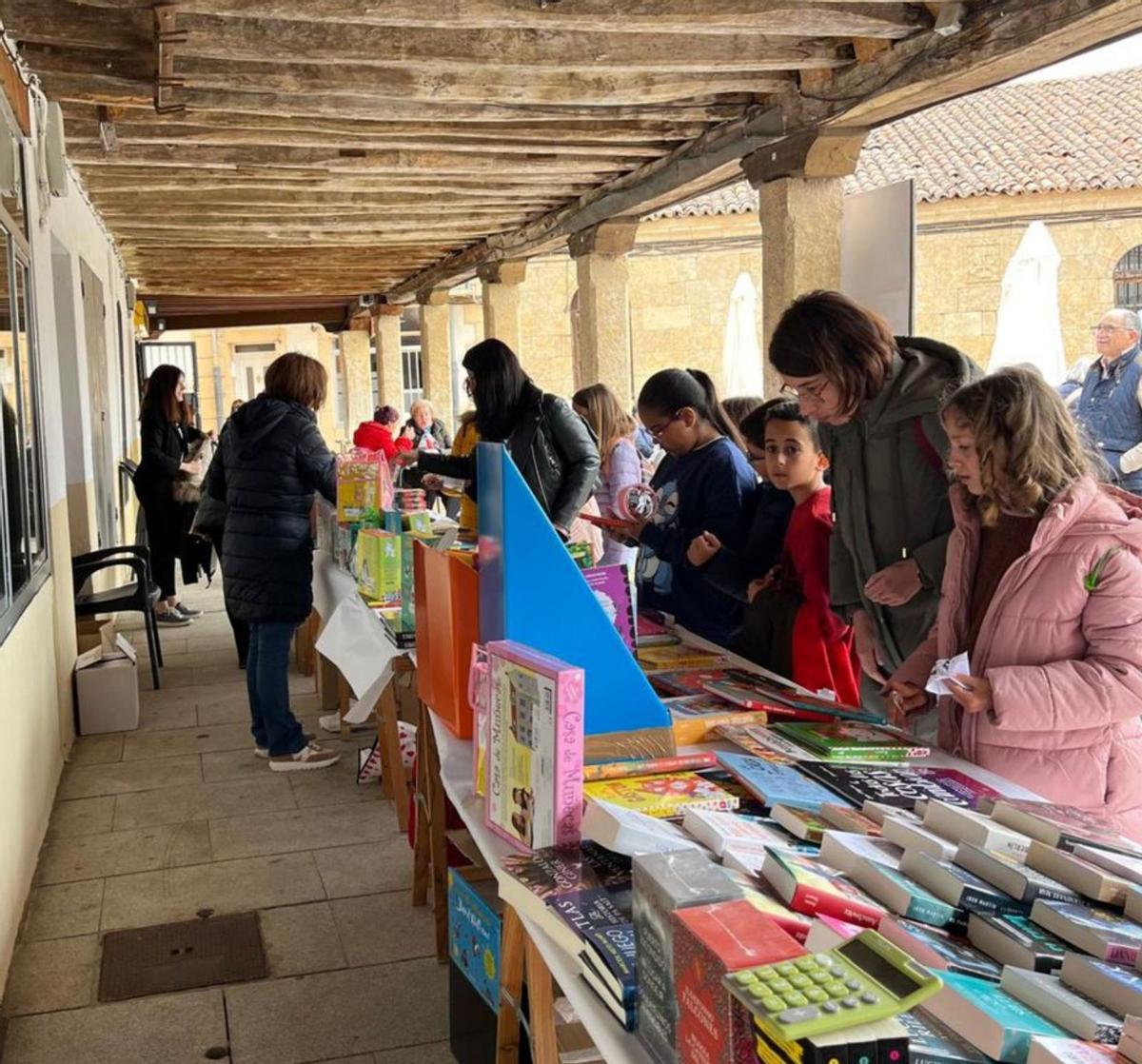Lectores visitan los puestos de venta instsalados en la plaza. | A. A.