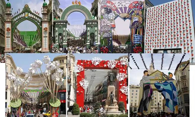 La evolución de la portada de la Feria del Centro de la calle Larios