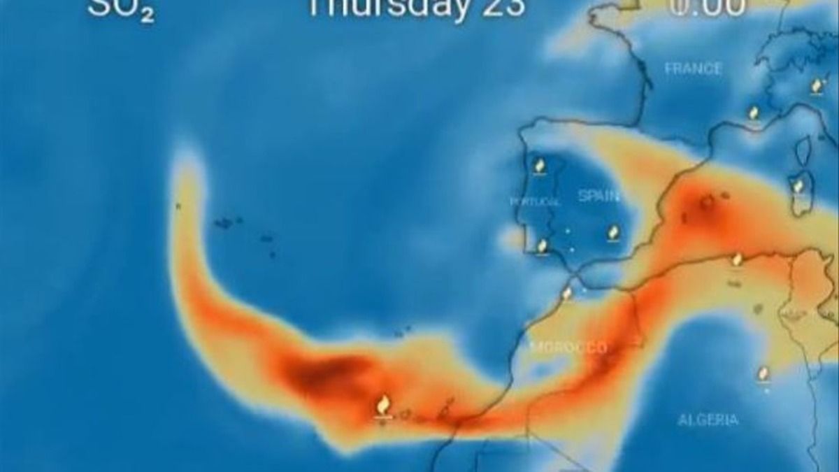 Previsión del desplazamiento de la nube tóxica del volcán de La Palma.