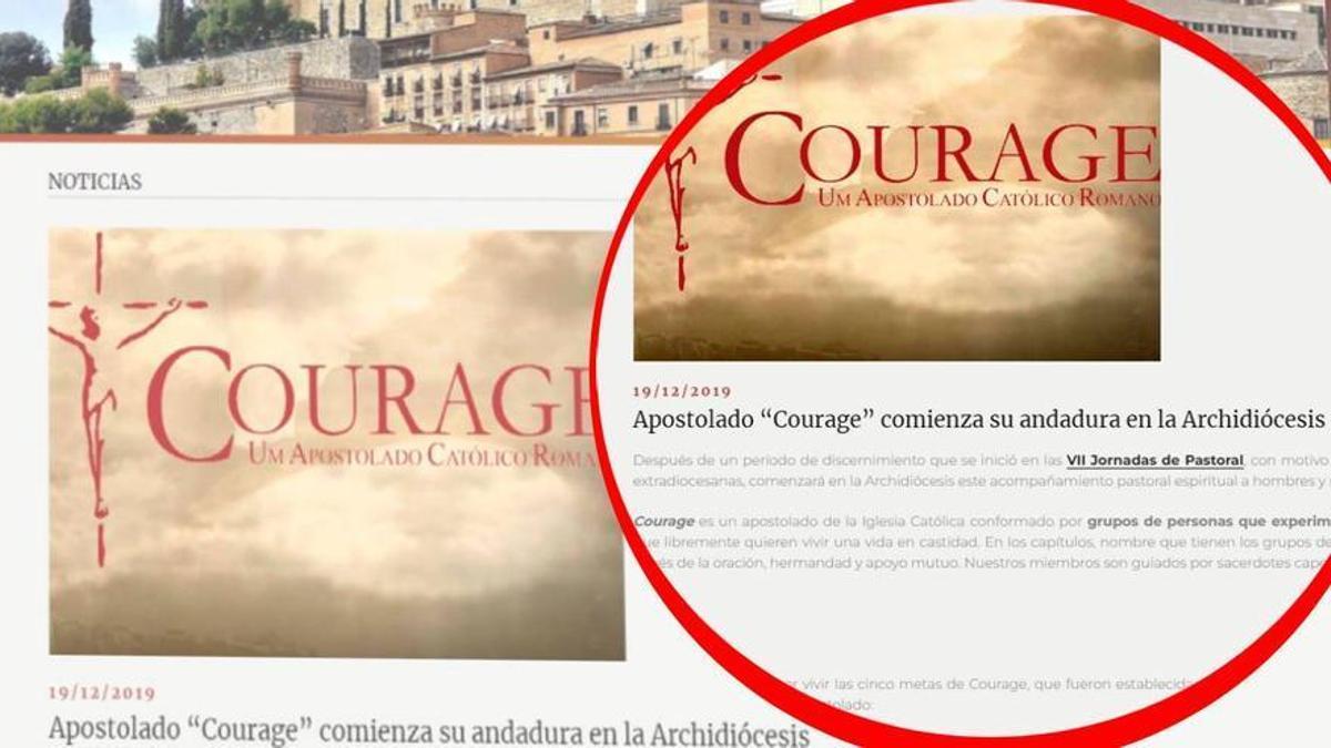 Captura de la web de l'Arxidiòcesi de Toledo, on s'anuncien les activitats de Courage.
