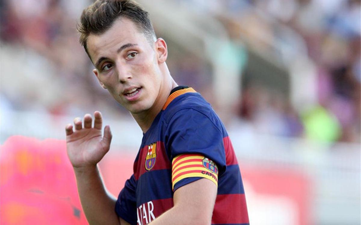 Grimaldo, en un partido con el Barça B en el Mini Estadi