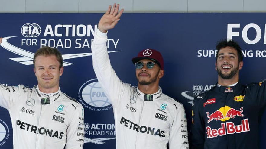 Rosberg, Hamilton y Ricciardo, en el GP de España.