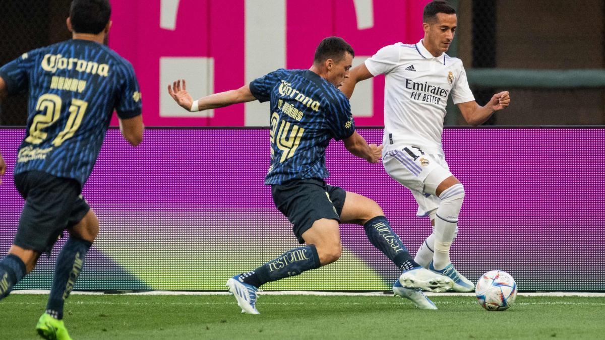 Lucas Vázquez, en acción durante el partido entre el Real Madrid y el América