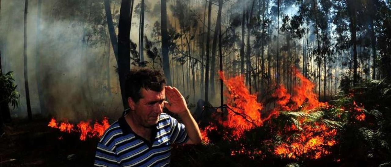 Uno de los voraces incendios forestales ocurrido el pasado año en O Salnés. // Iñaki Abella