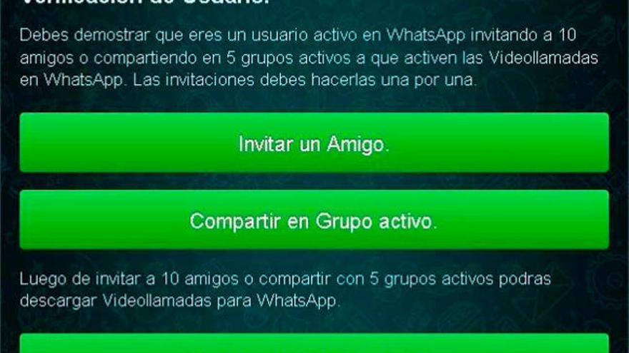 Falso mensaje que aparece en Whatsapp