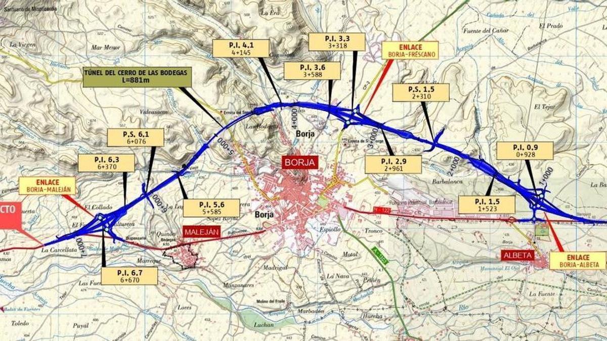 La actuación, de 7,4 km, tiene como objetivo desviar el tráfico de largo recorrido que atraviesa los núcleos urbanos de Borja y Maleján.