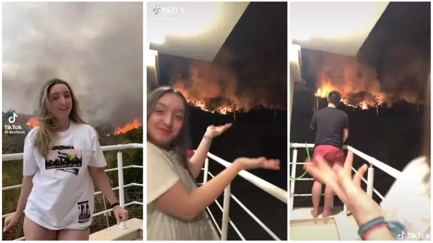 El tiktok de una joven bailando frente a un incendio prende las redes