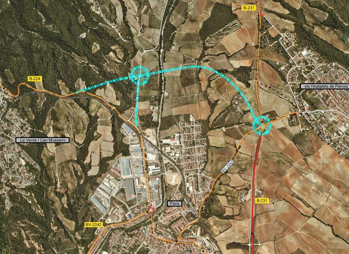 Mapa de situación de la nueva variante de Piera, en la carretera B-224. 