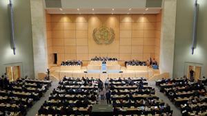 Pleno de la 76 Asamblea Mundial de la Salud, organizada por la Organización Mundial de la Salud (OMS). A 22 de mayo de 2023, en Ginebra (Suiza).