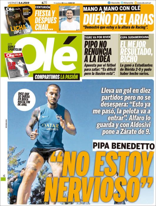 Portada OLÉ viernes 5 de abril de 2019