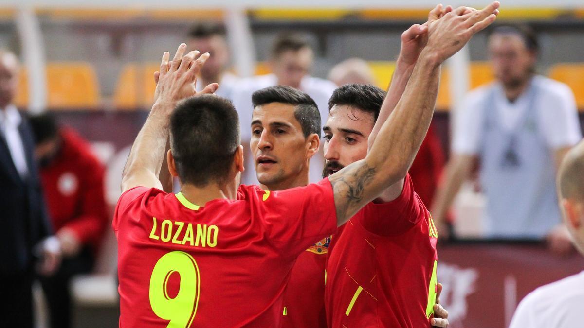 Celebración de un gol de la selección española