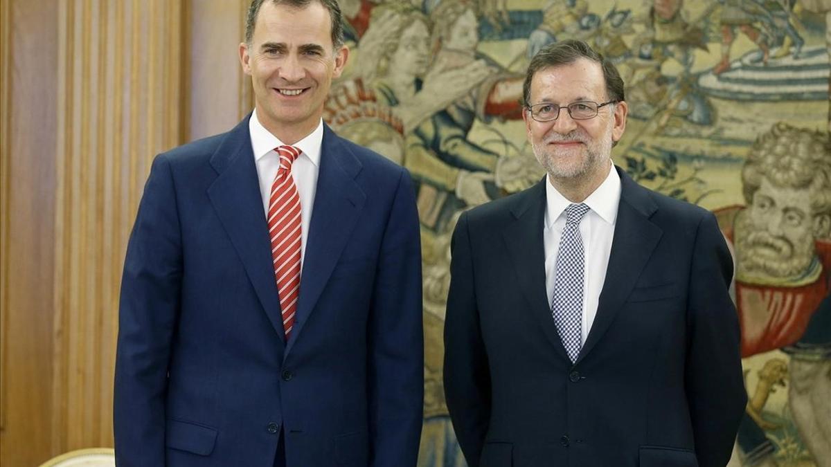 El presidente del Gobierno en funciones y del PP, Mariano Rajoy, en su audiencia con el Jefe del Estado este jueves