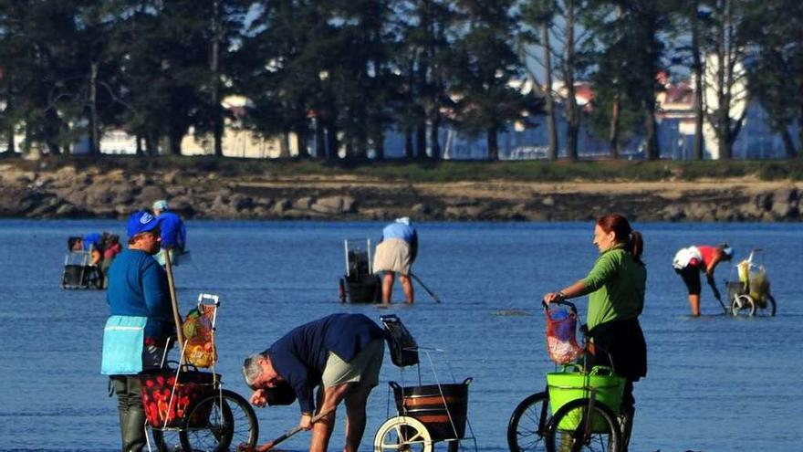 Mariscadoras de Cambados en la playa de O Sarrido. // Iñaki Abella