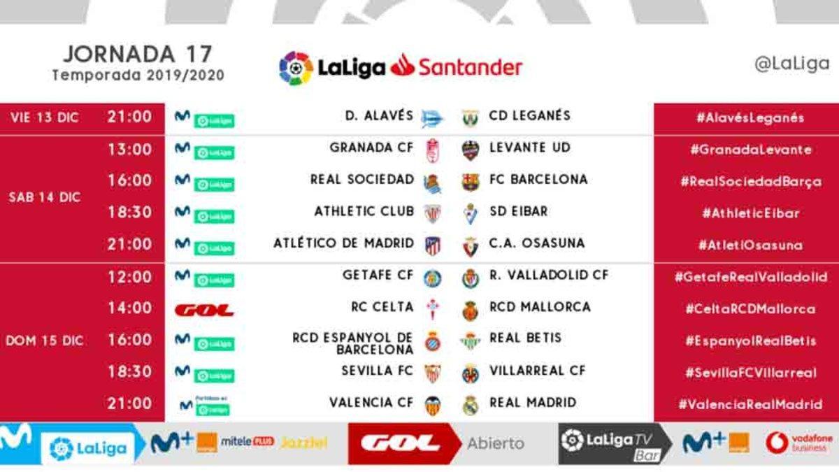 Este es el calendario de la jornada 17 de LaLiga